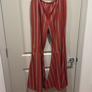 Rust Red Striped Flare Pants